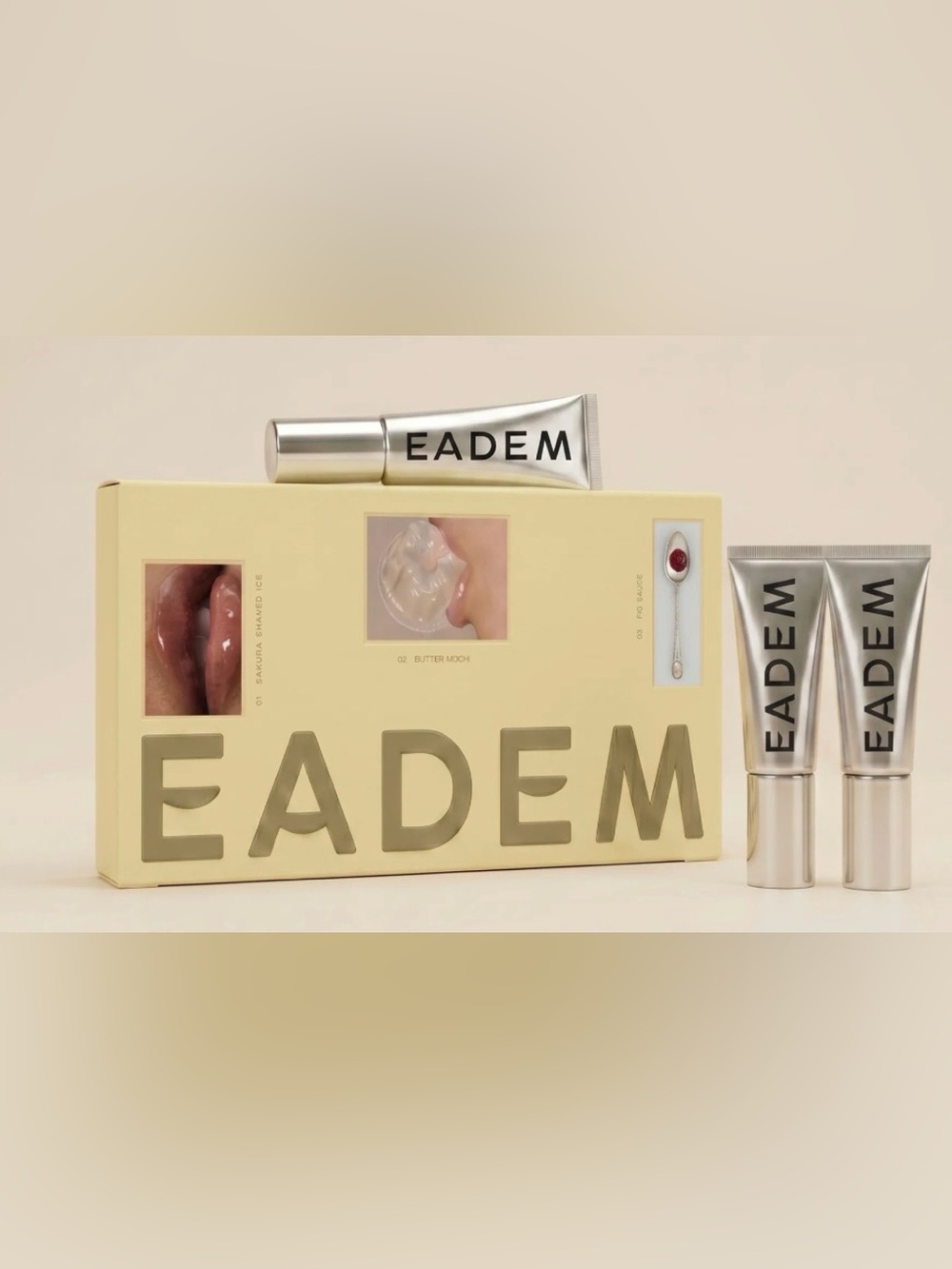 Eadem Mini Lip Softening Balm Set of 3 NIB Butter Mochi, Shaved Ice, Fig Sauce